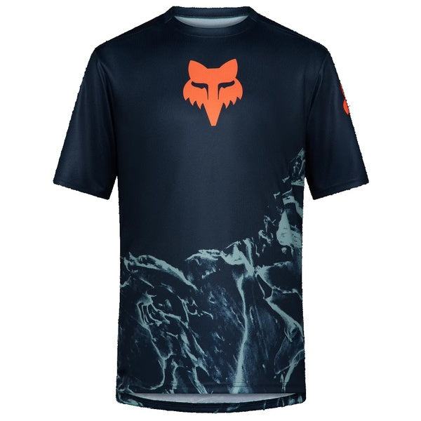 Maillot de Vélo Ranger Image Print Manches Courtes Bleu/Orange de face