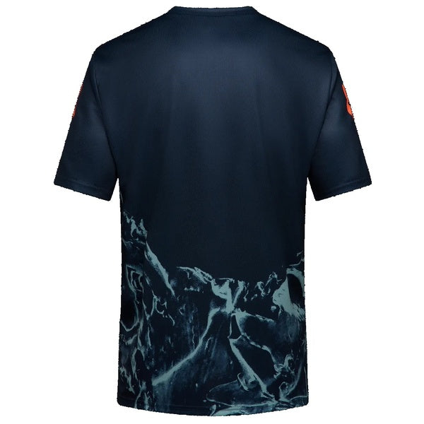 Maillot de Vélo Ranger Image Print Manches Courtes Bleu/Orange de dos