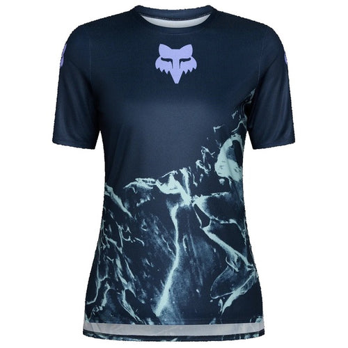 Maillot de Vélo Ranger Image Print Manches Courtes Femme Bleu Clair de face