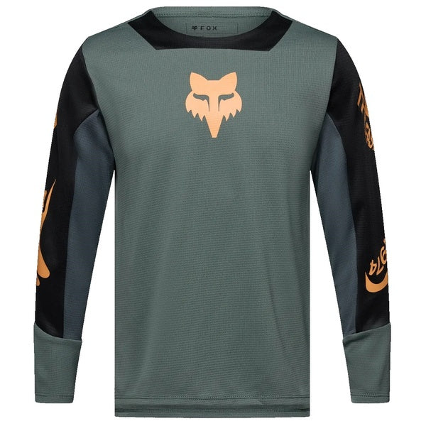 Maillot de Vélo Defend Creation Manches Longues Junior Vert/Orange de face
