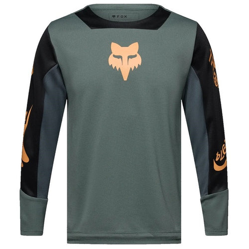 Maillot de Vélo Defend Creation Manches Longues Junior Vert/Orange de face