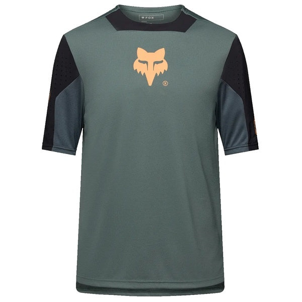 Maillot de Vélo Defend Creation Manches Courtes Junior Vert/Orange de face