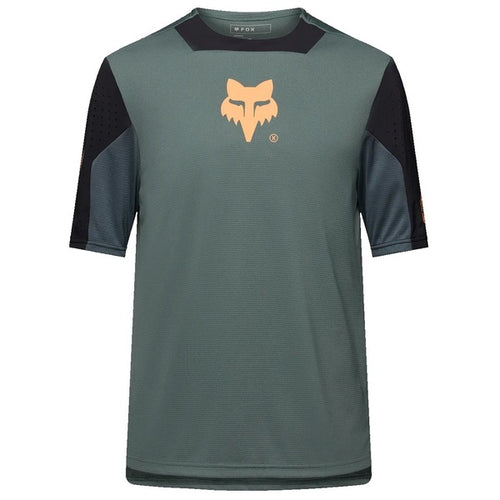 Maillot de Vélo Defend Creation Manches Courtes Junior Vert/Orange de face