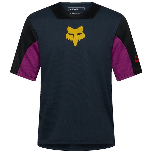 Maillot de Vélo Defend Creation Manches Courtes Junior Bleu/Mauve de face
