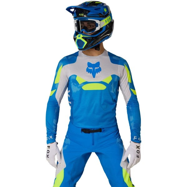 Chandail de Motocross Flexair Tactile Bleu/Jaune essayage de face