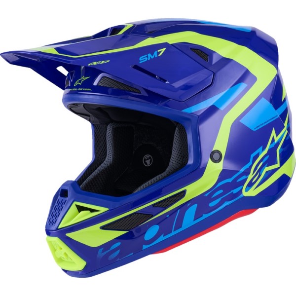 Casque de Motocross S-M7 Deed Bleu/Jaune incliné de face