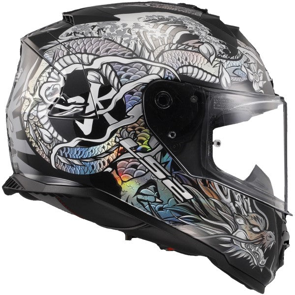 Casque Intégral de Moto Assault Warrior Argent/Noir de gauche