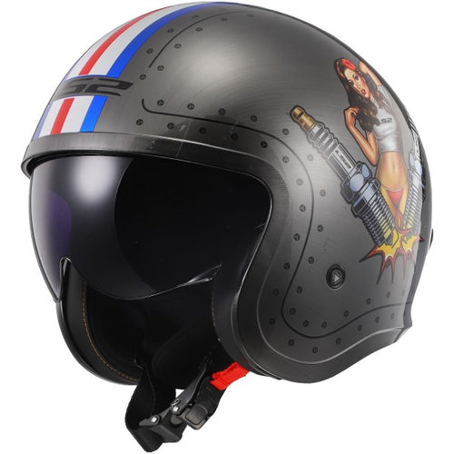 Casque Ouvert de Moto Spitfire Spark Gris/Multicolore incliné de droite