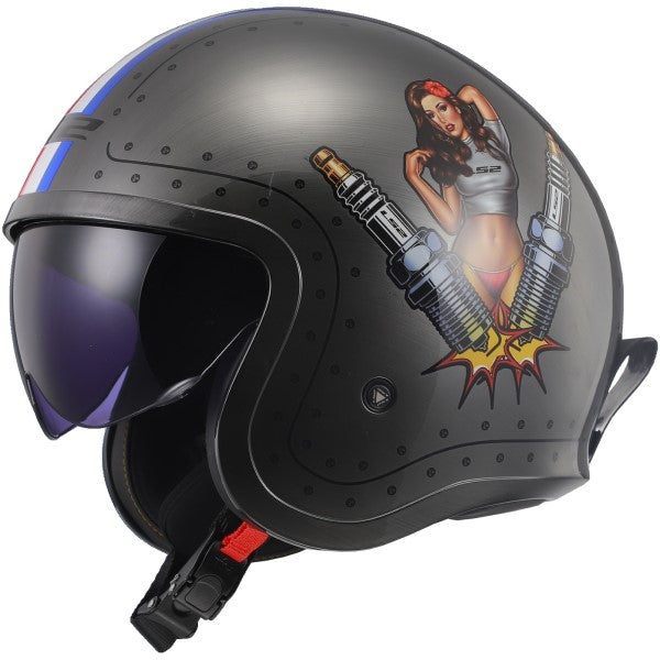 Casque Ouvert de Moto Spitfire Spark Gris/Multicolore de droite