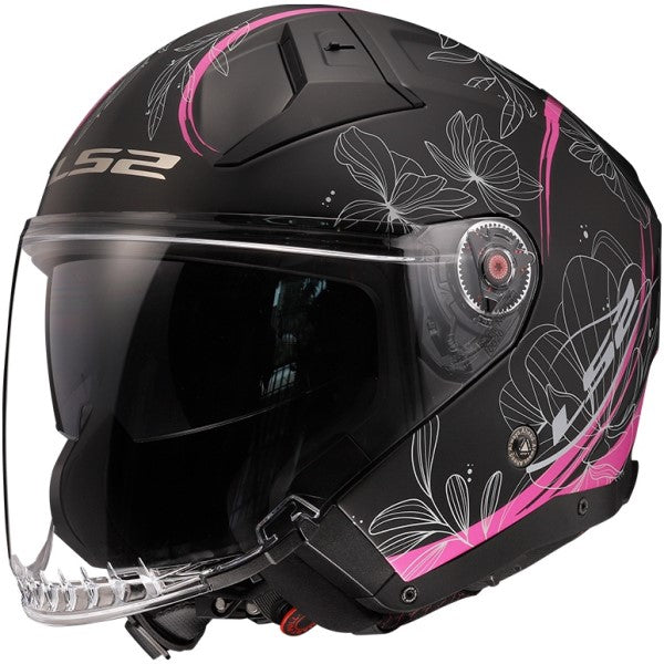 Casque Ouvert de Moto Infinity II Noir/Rose incliné de droite