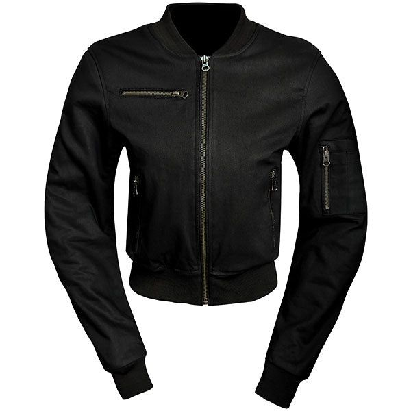 Manteau de Moto Cruz Waxed Femme Noir, de face