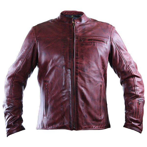 Manteau Cuir de Moto Helgrade Madsen Bordeaux