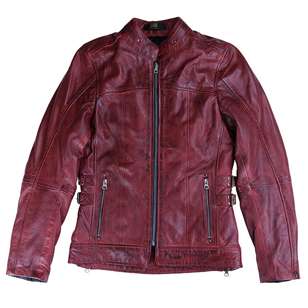 Manteau de Moto en Cuir Bergen Femme Rouge