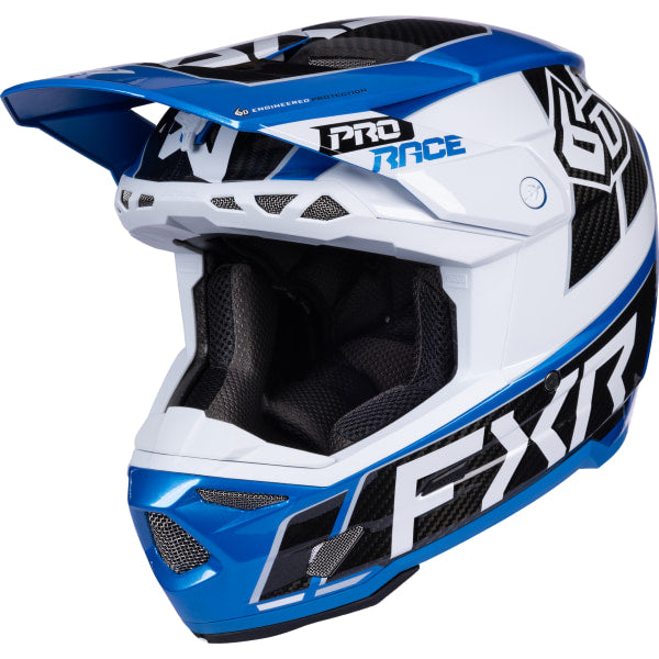 Casque de Motocross 6D ATR-3 Carbone Noir/Bleu/Blanc incliné de droite