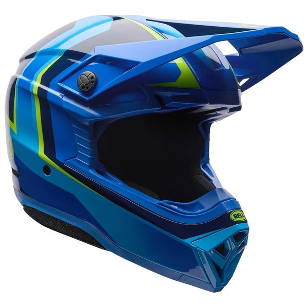 Casque de Motocross Moto-10 Mips Bleu/Vert incliné de face