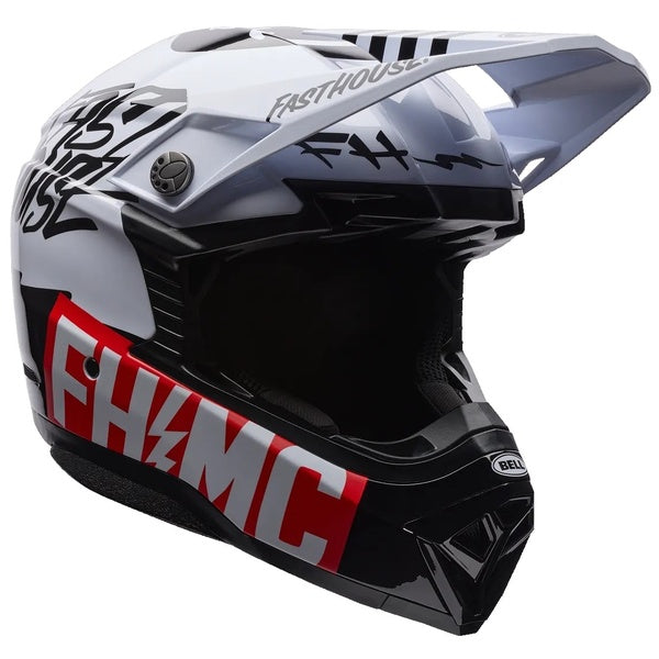 Casque de Motocross Moto-10 Fasthouse Blanc/Noir, incliné de gauche