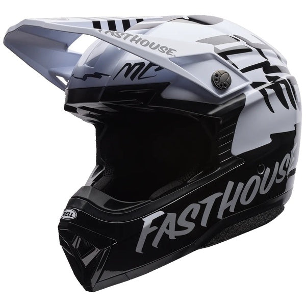 Casque de Motocross Moto-10 Fasthouse Blanc/Noir, incliné de droite