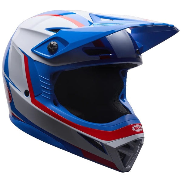 Casque de Motocross MX-10 Mips Junior Bleu/Blanc/Rouge incliné de face