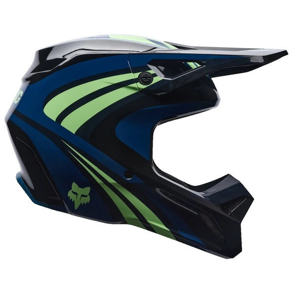Casque de Motocross V1 Draft Bleu/Vert de gauche