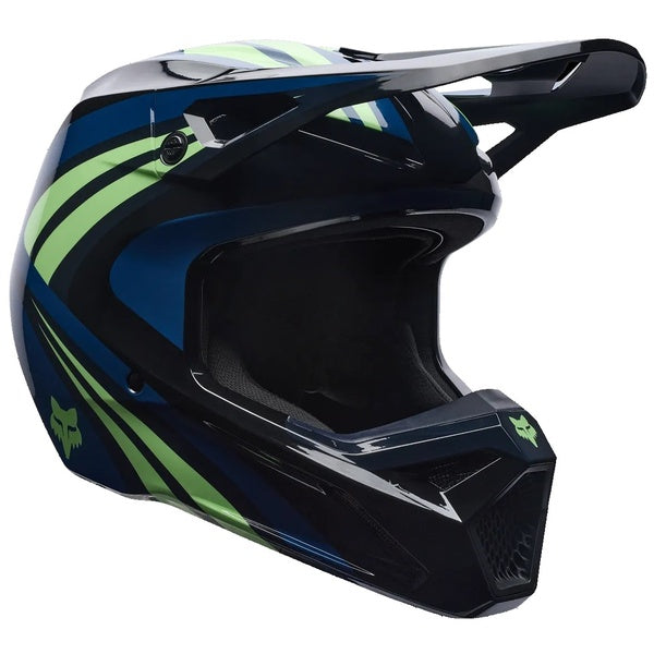 Casque de Motocross V1 Draft Bleu/Vert incliné de face