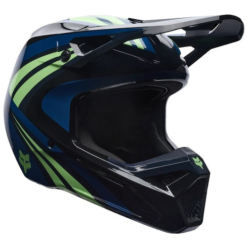 Casque de Motocross V1 Draft Bleu/Vert incliné de face