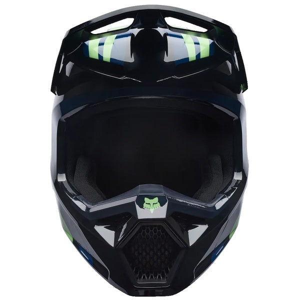 Casque de Motocross V1 Draft Bleu/Vert de face