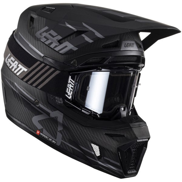 Casque de Motocross 9.5 avec Lunettes Noir/Carbone incliné de gauche