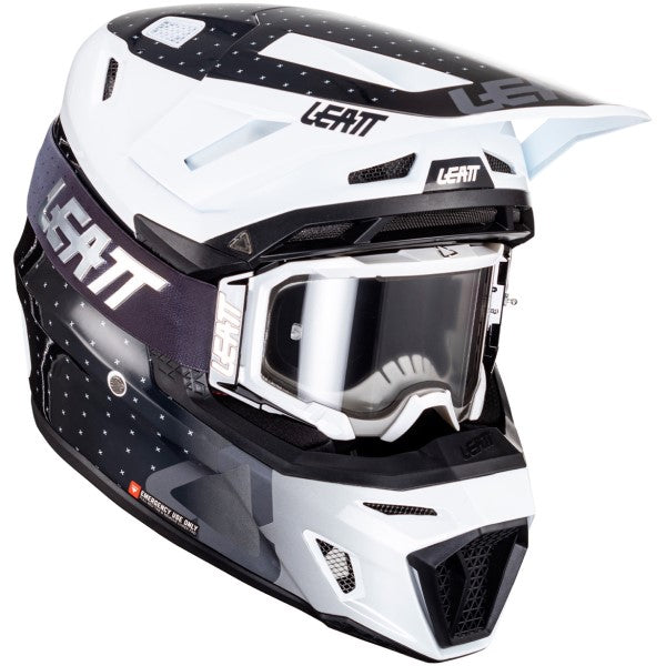 Casque de Motocross 8.5 avec Lunettes Blanc/Noir incliné de gauche