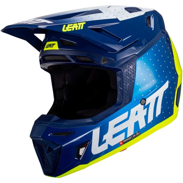 Casque de Motocross 8.5 avec Lunettes Bleu/Jaune incliné de droite