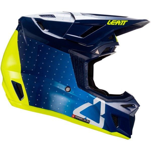 Casque de Motocross 8.5 avec Lunettes Bleu/Jaune de gauche