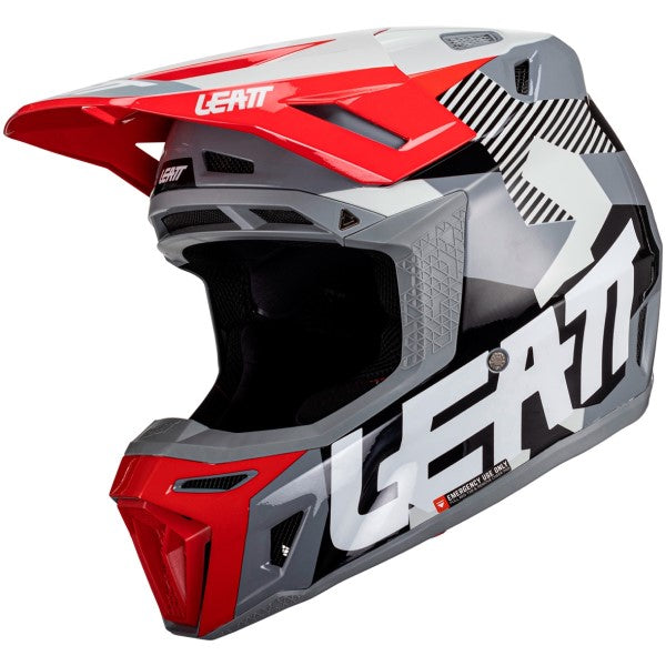 Casque de Motocross 8.5 avec Lunettes Gris/Rouge incliné de droite