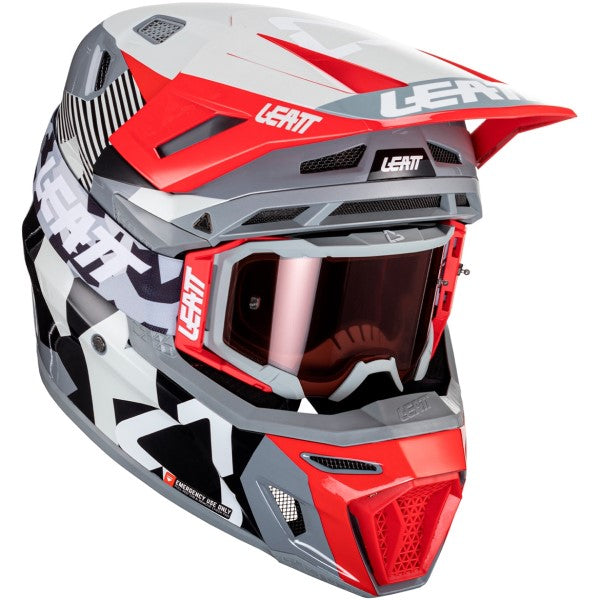 Casque de Motocross 8.5 avec Lunettes Gris/Rouge incliné de gauche