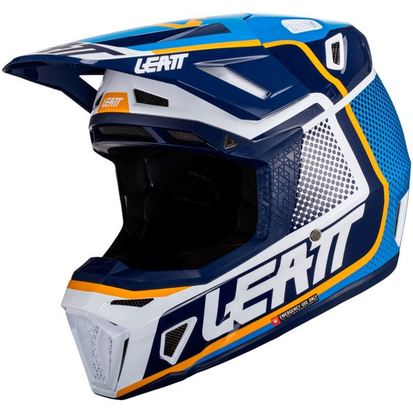 Casque de Motocross 8.5 avec Lunettes Bleu/Multicolore incliné de droite