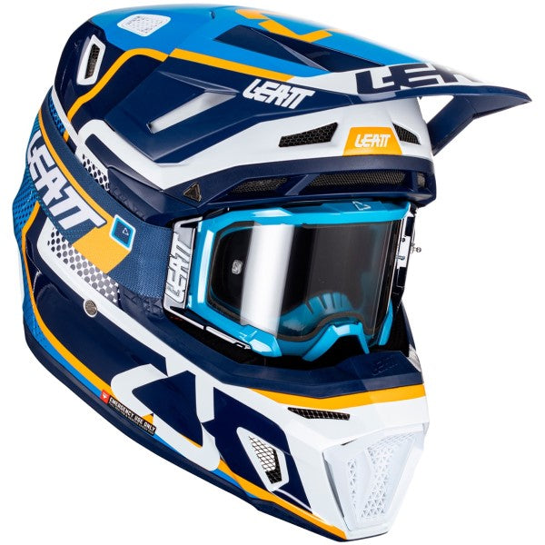 Casque de Motocross 8.5 avec Lunettes Bleu/Multicolore incliné de gauche