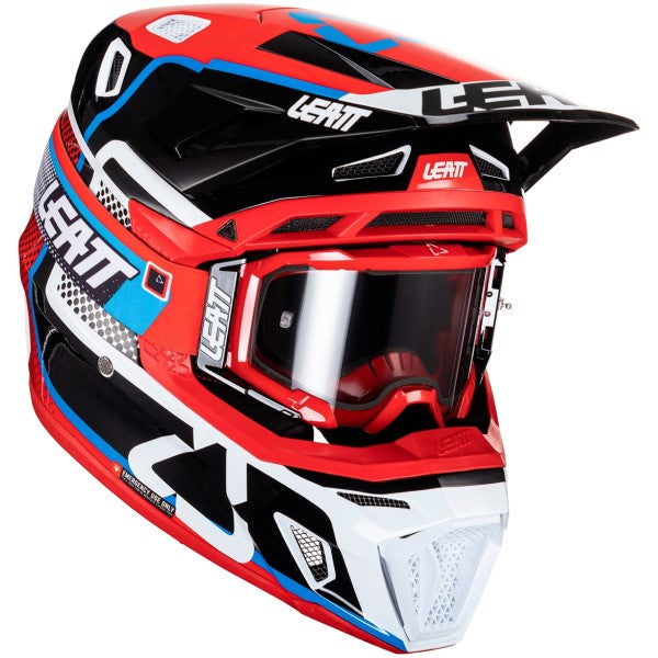 Casque de Motocross 8.5 avec Lunettes Noir/Blanc/Rouge incliné de gauche