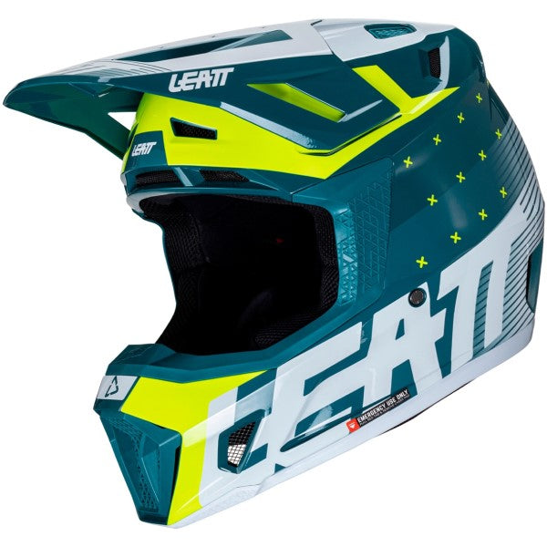 Casque de Motocross 7.5 V24 avec Lunettes Vert/Multicolore incliné de droite