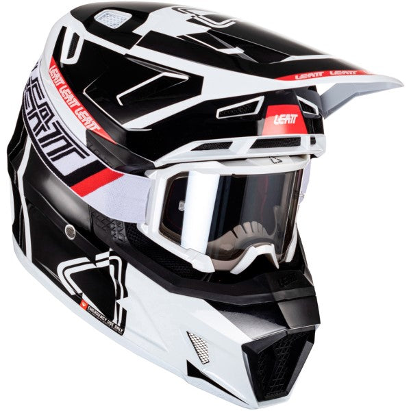 Casque de Motocross 7.5 V24 avec Lunettes Blanc/Noir incliné de gauche