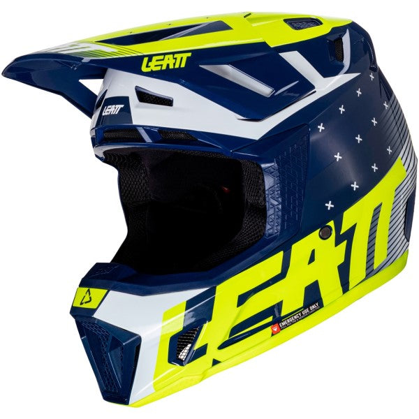 Casque de Motocross 7.5 V24 avec Lunettes Bleu/Jaune incliné de droite