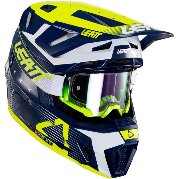 Casque de Motocross 7.5 V24 avec Lunettes Bleu/Jaune incliné de gauche