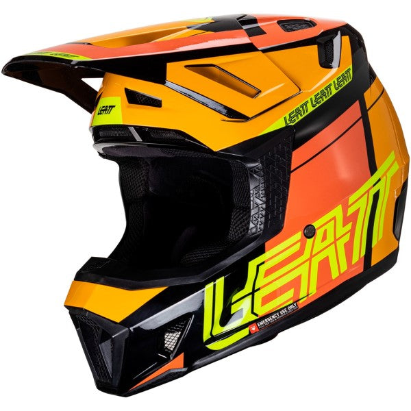 Casque de Motocross 7.5 V24 avec Lunettes Orange/Jaune incliné de droite