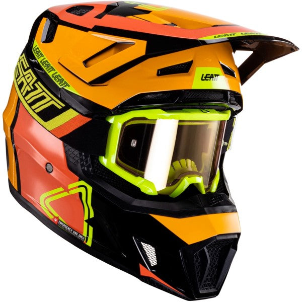 Casque de Motocross 7.5 V24 avec Lunettes Orange/Jaune incliné de gauche