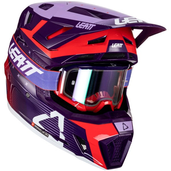 Casque de Motocross 7.5 V24 avec Lunettes Mauve/Rouge incliné de gauche