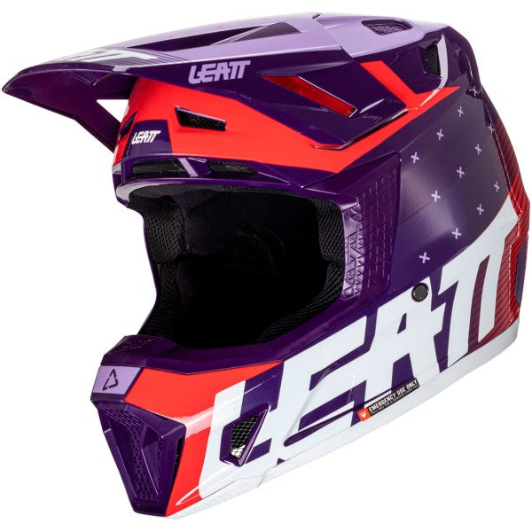 Casque de Motocross 7.5 V24 avec Lunettes Mauve/Rouge incliné de droite