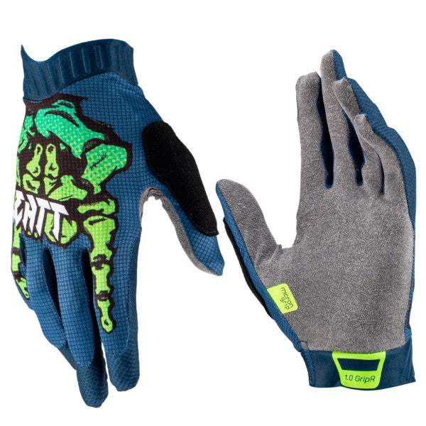 Gants de Motocross Mtb 1.0 | Bleu, vert et jaune, le côté face et arrière