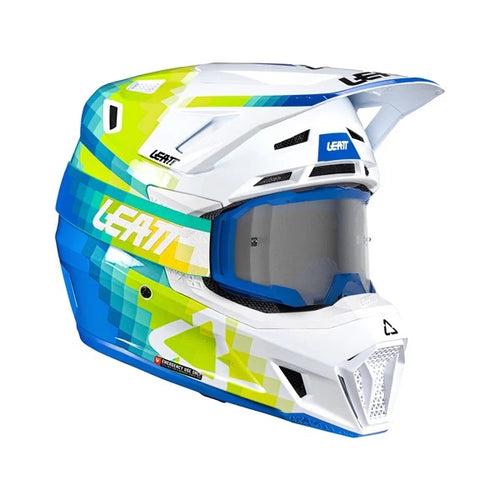 Casque de Motocross 7.5 V26 Lunette Incluse Bleu/Vert, côté droit