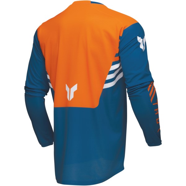 Chandail de Motocross Launchmode Zone Bleu/Orange incliné de dos à droite