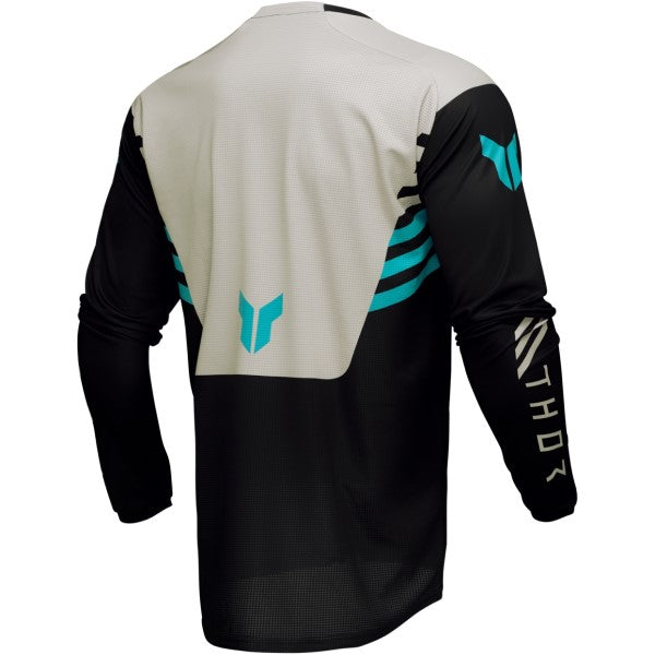 Chandail de Motocross Launchmode Zone Noir/Bleu incliné de dos à droite