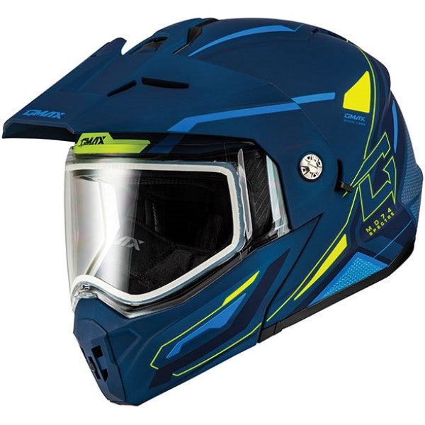 Casque Modulaire de Motoneige MD74 Lentille Double Bleu/Jaune de droite