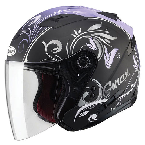 Casque Ouvert de Moto OF77 Graphic Butterfly Mauve de droite