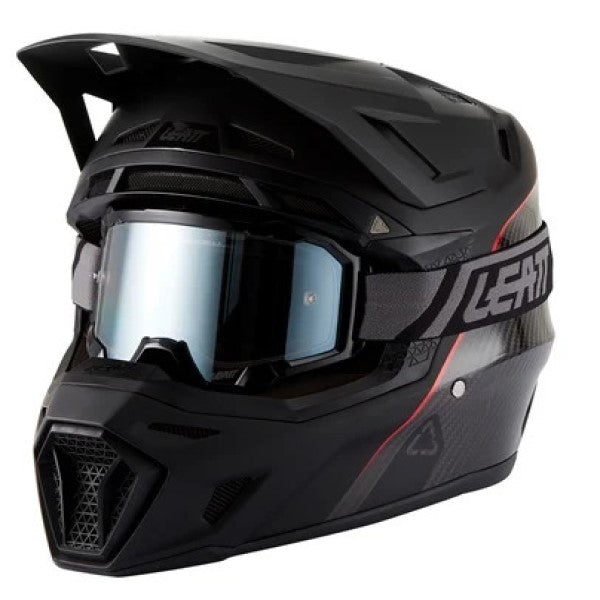 Casque de Motocross 9.5 V27 Carbone - Lunette incluse/Leatt/Noir carbone, de profil